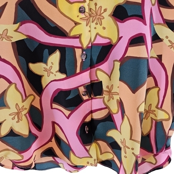 Topshop‎ boutique Karalina York design abstract floral pink silk Blouse size 4 - Picture 7 of 11